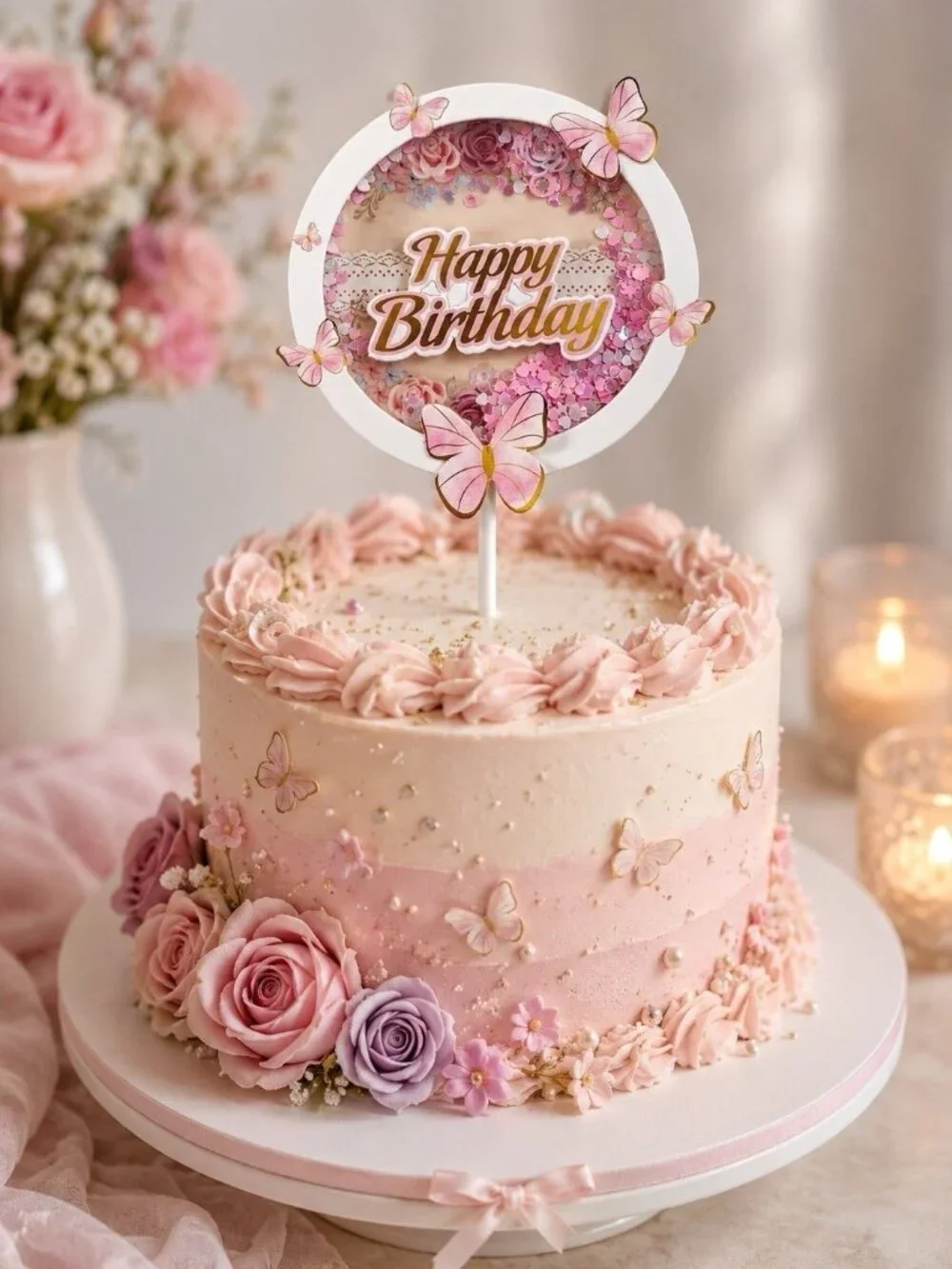 Butterfly Sequin Cake Topper Round NEW Confetti Birthday Decoration Party Pretty